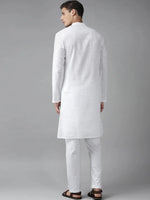 Thumbnail for Fabmade Men White Cotton Linen Kurta Pyjama