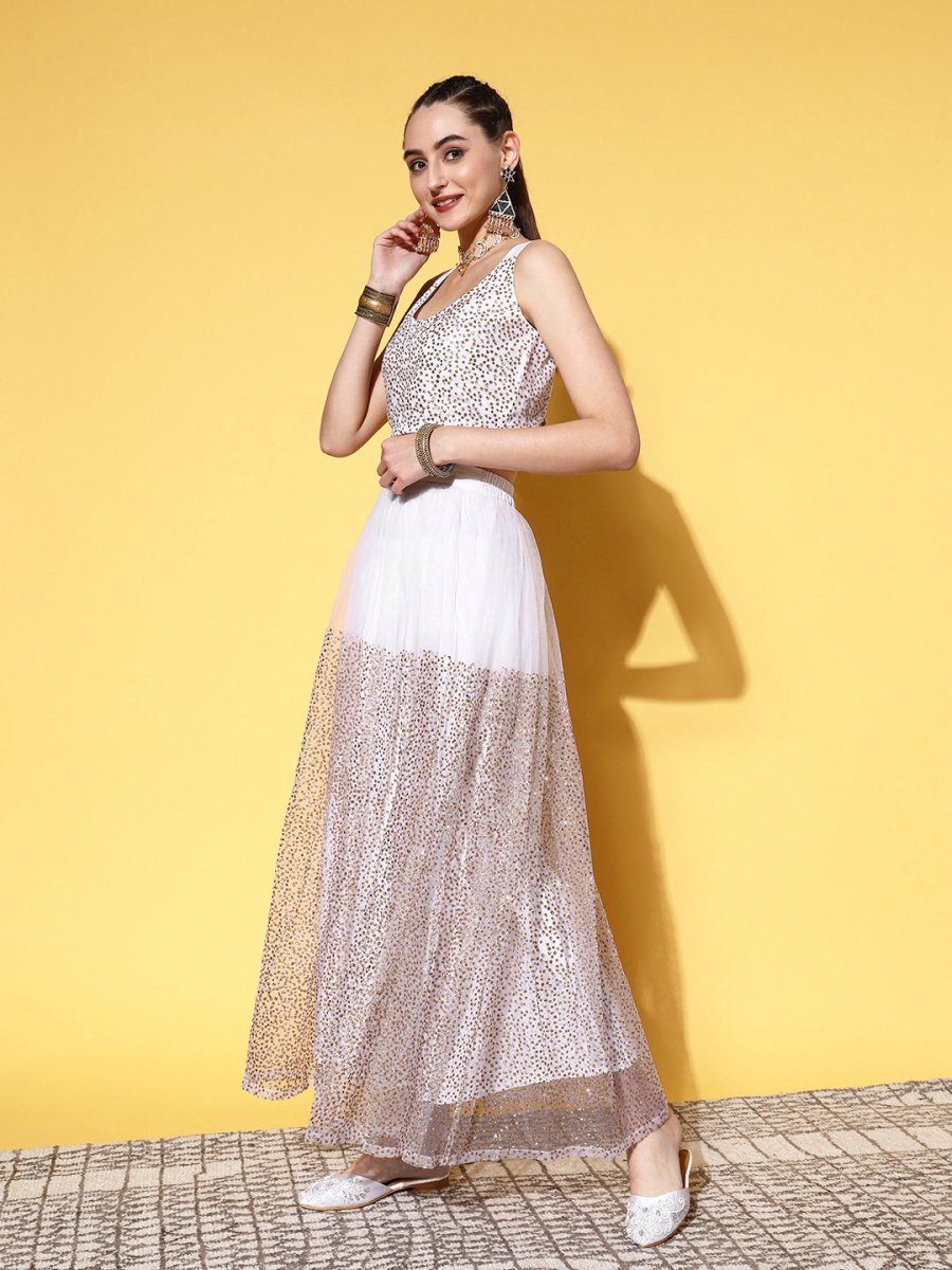 Ahalyaa White & Gold-Toned Printed Ready to Wear Lehenga & Blouse With Dupatta - Distacart