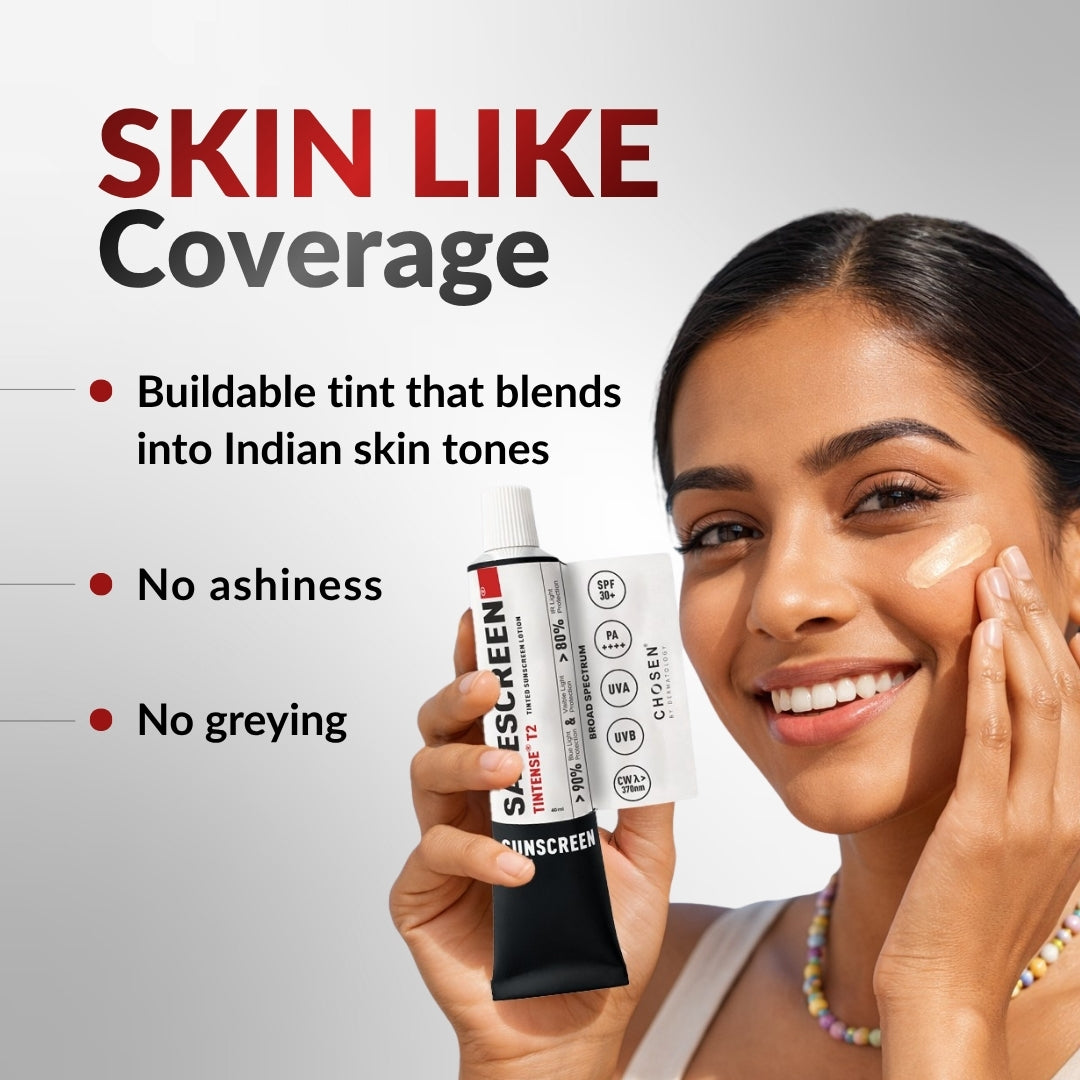 Chosen Tintense Buff Shade Tinted Mineral Sunscreen SPF 50+ Pa++++ 8-Hour Water Resistance, No White Cast - Dista