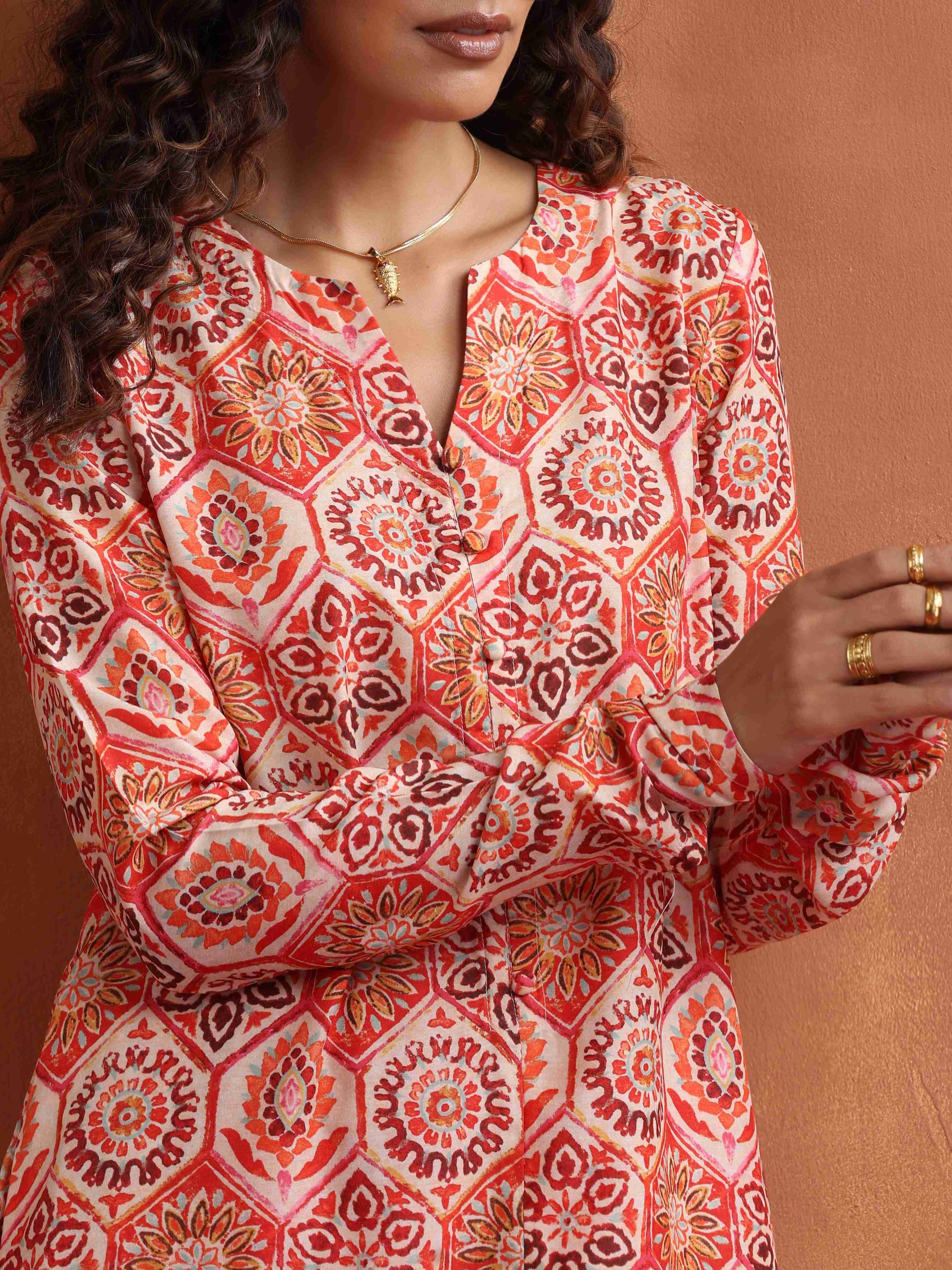 trueBrowns Beige Print Kurta Co-ord Set - Distacart