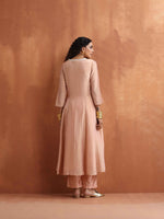 Thumbnail for trueBrowns Blush Pink Tissue Flared Anarkali Kurta Set