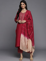 Thumbnail for Varanga Womens Embroidered Kurta Paired With Embroidered Trouser And Ombre Dupatta