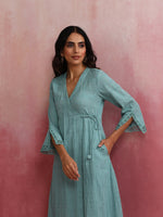 Thumbnail for trueBrowns Aqua Blue Cotton Dobby Angrakha Kurta Set - Distacart
