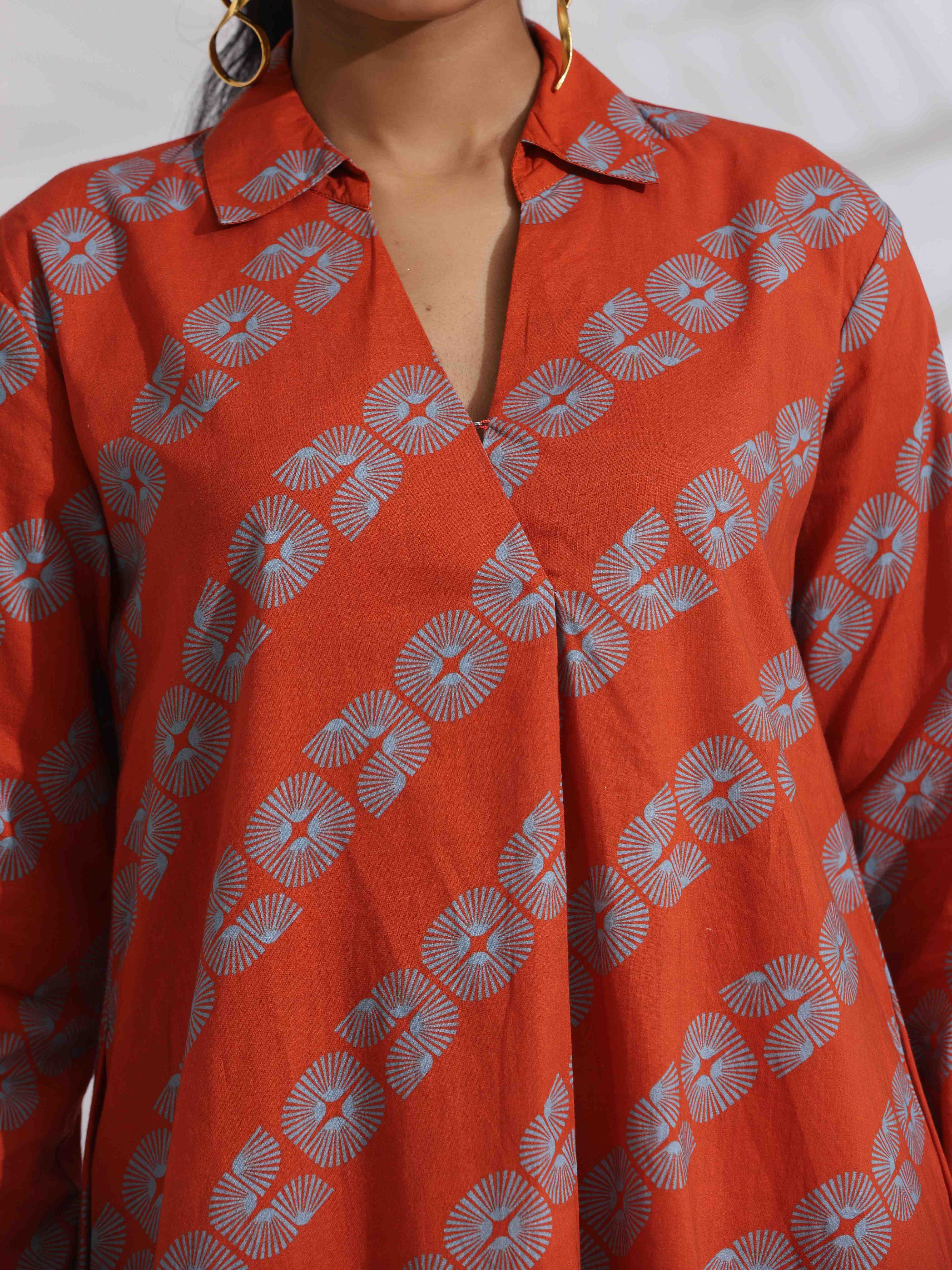 trueBrowns Orange Cotton Print Co-ord Set