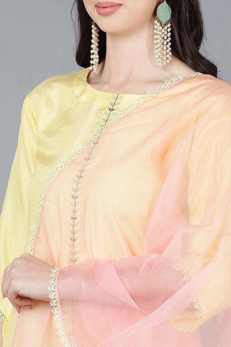 Ahika Yellow Poly Silk Straight Kurta Pant With Dupatta - Distacart