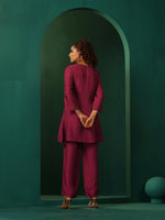 Thumbnail for trueBrowns Maroon Silk Relaxed Co-ord Set - Distacart