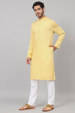 Thumbnail for Giza Cotton Yellow Plain Kurta by Hilo Design