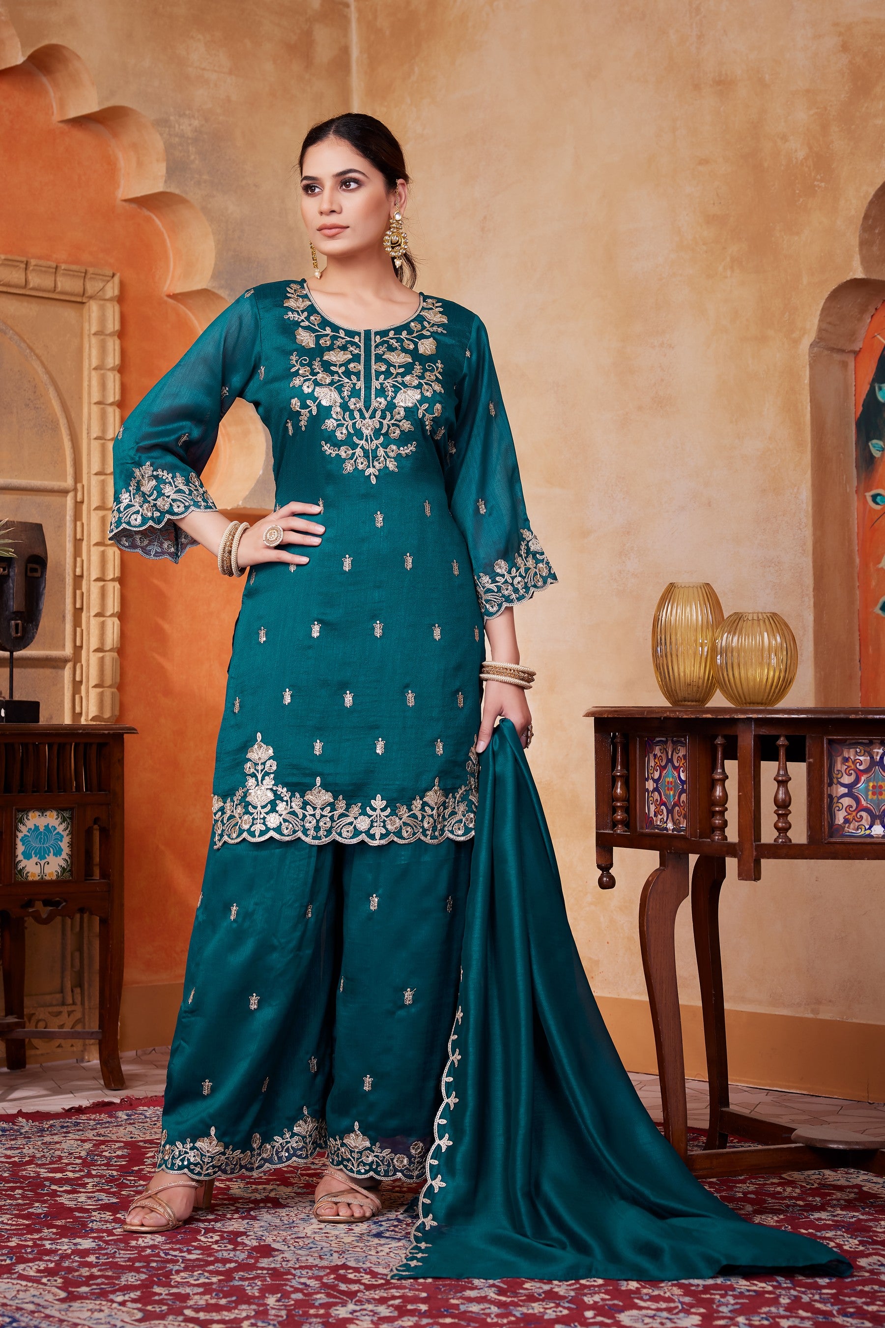 Anaita Teal Readymade Suit with Embroidery Work - Dista
