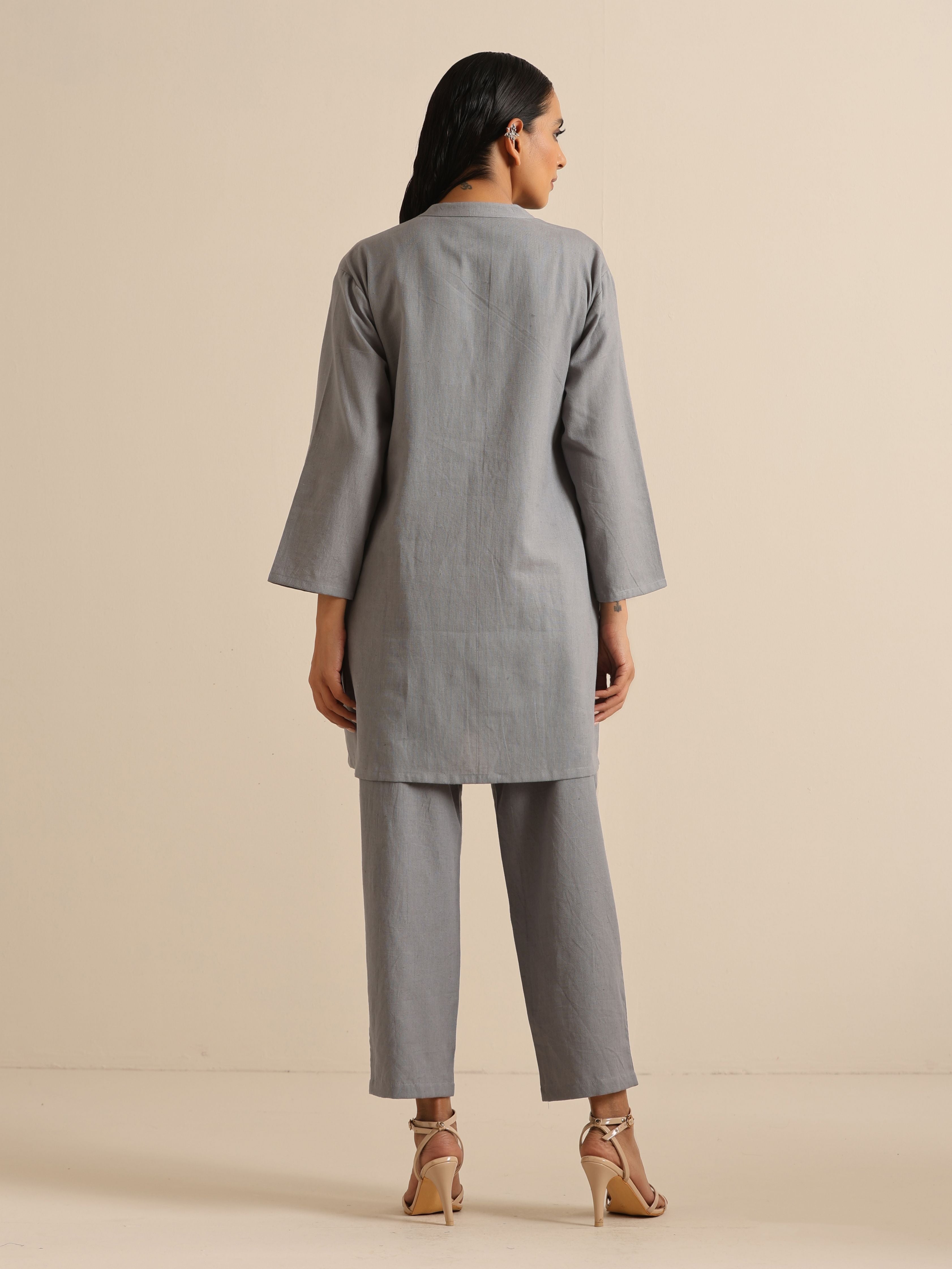 trueBrowns Steel Blue Khadi Relaxed Co-Ord Set - Distacart