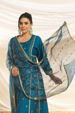 Thumbnail for BulBul Women Teal Embellished Premium Silk Ethenic A-Line Kali Suit With Dupatta