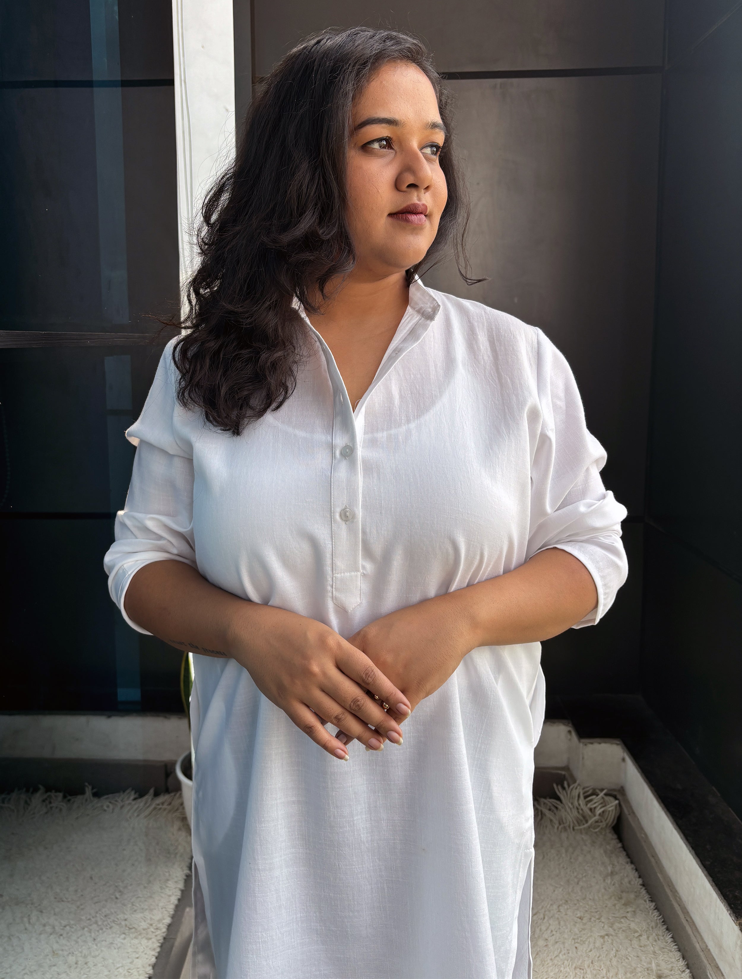 trueBrowns White Slub Kurta - Distacart