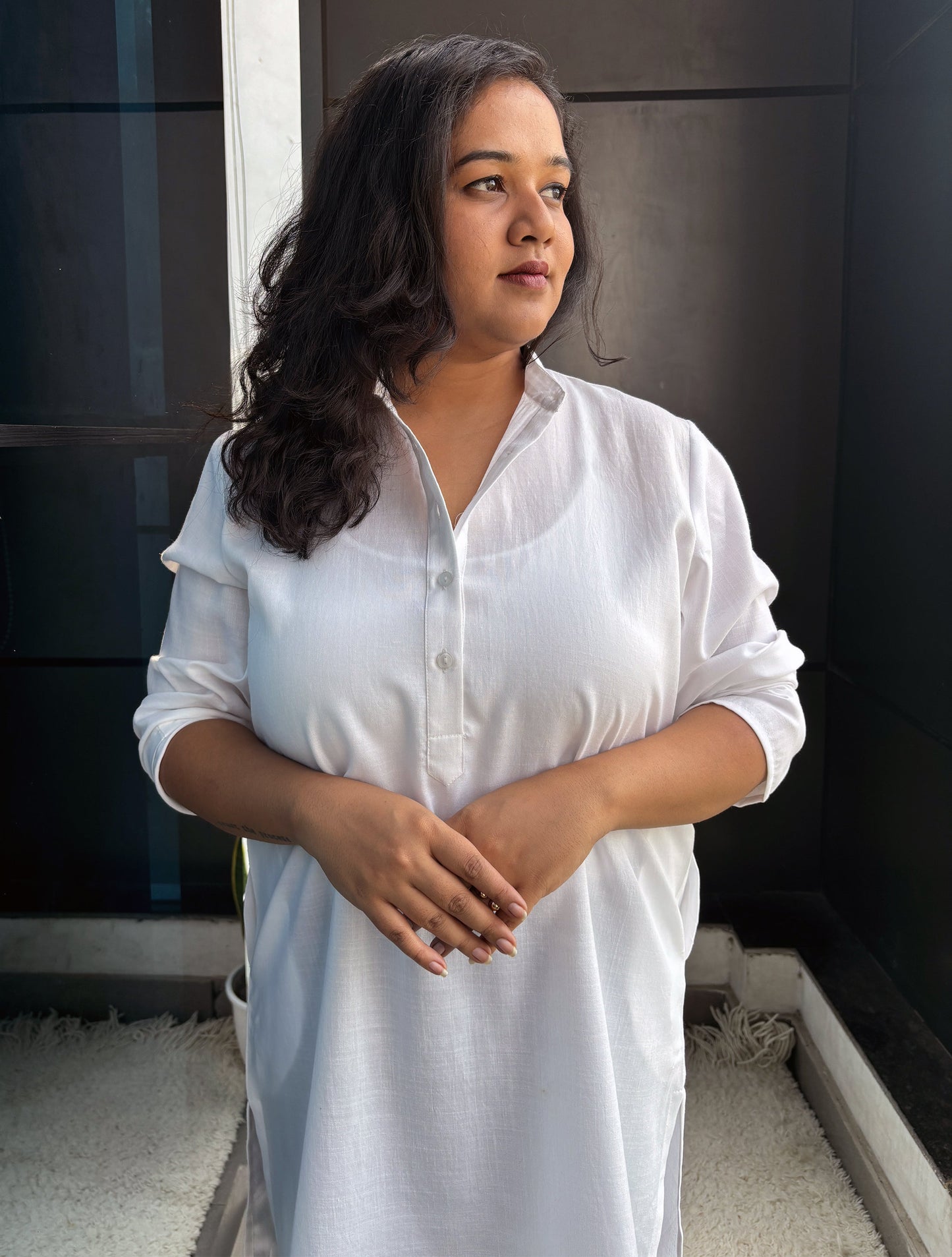 trueBrowns White Slub Kurta - Distacart