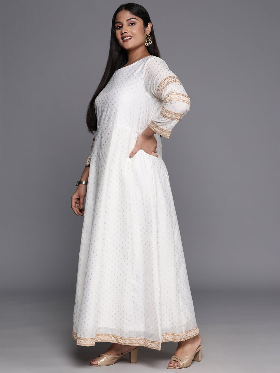 Ahalyaa Plus Size Boat Neck Maxi Ethnic Dress With Dupatta - Distacart