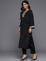 Thumbnail for Varanga Women Black Mirror Embroidered Kurta Set - Distacart