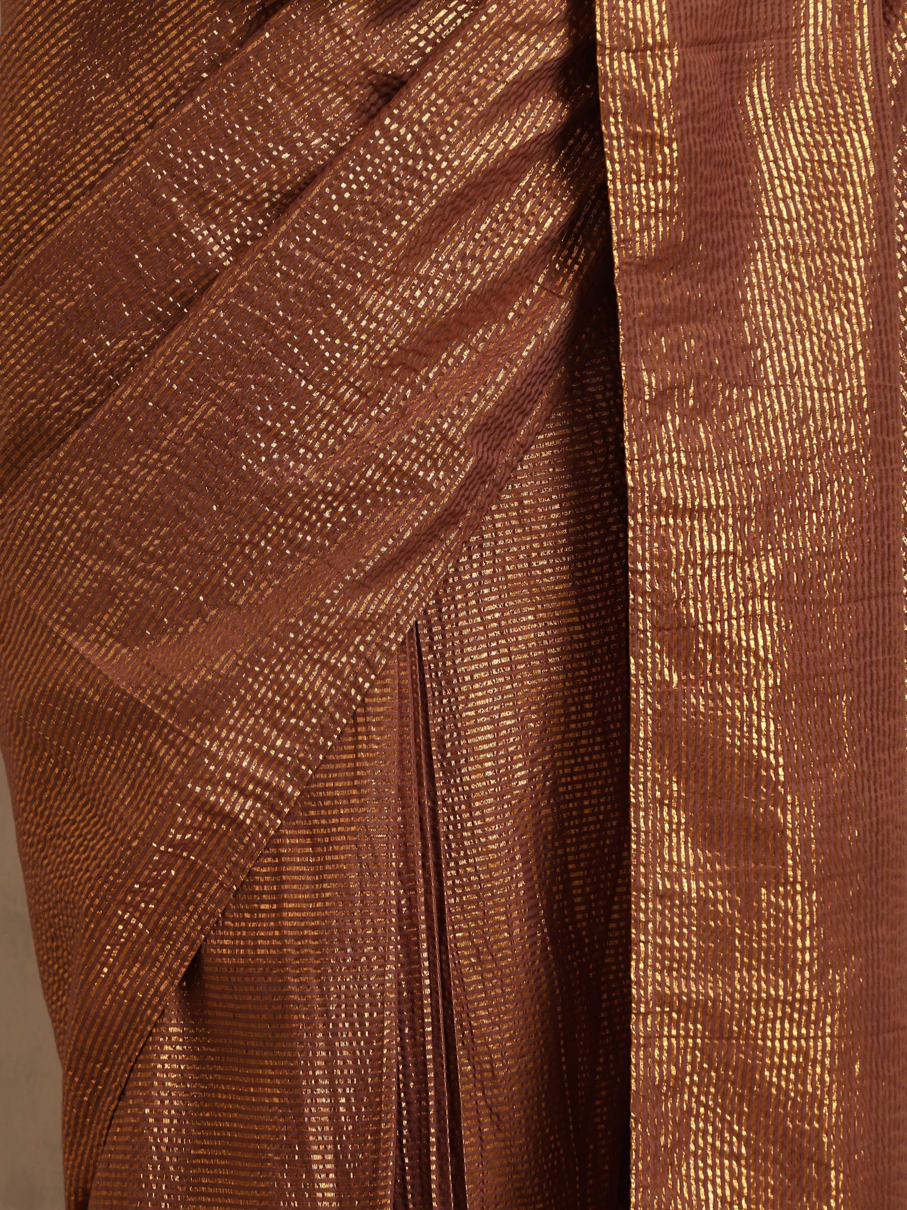 trueBrowns Brown Gold Metallic Ready To Wear Saree