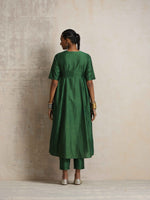 Thumbnail for trueBrowns Dark Green Silk Arkali Flared Kurta Set - Distacart