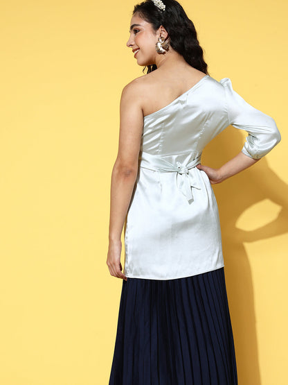 InWeave One Shoulder Satin Top In Silver Colour - Distacart