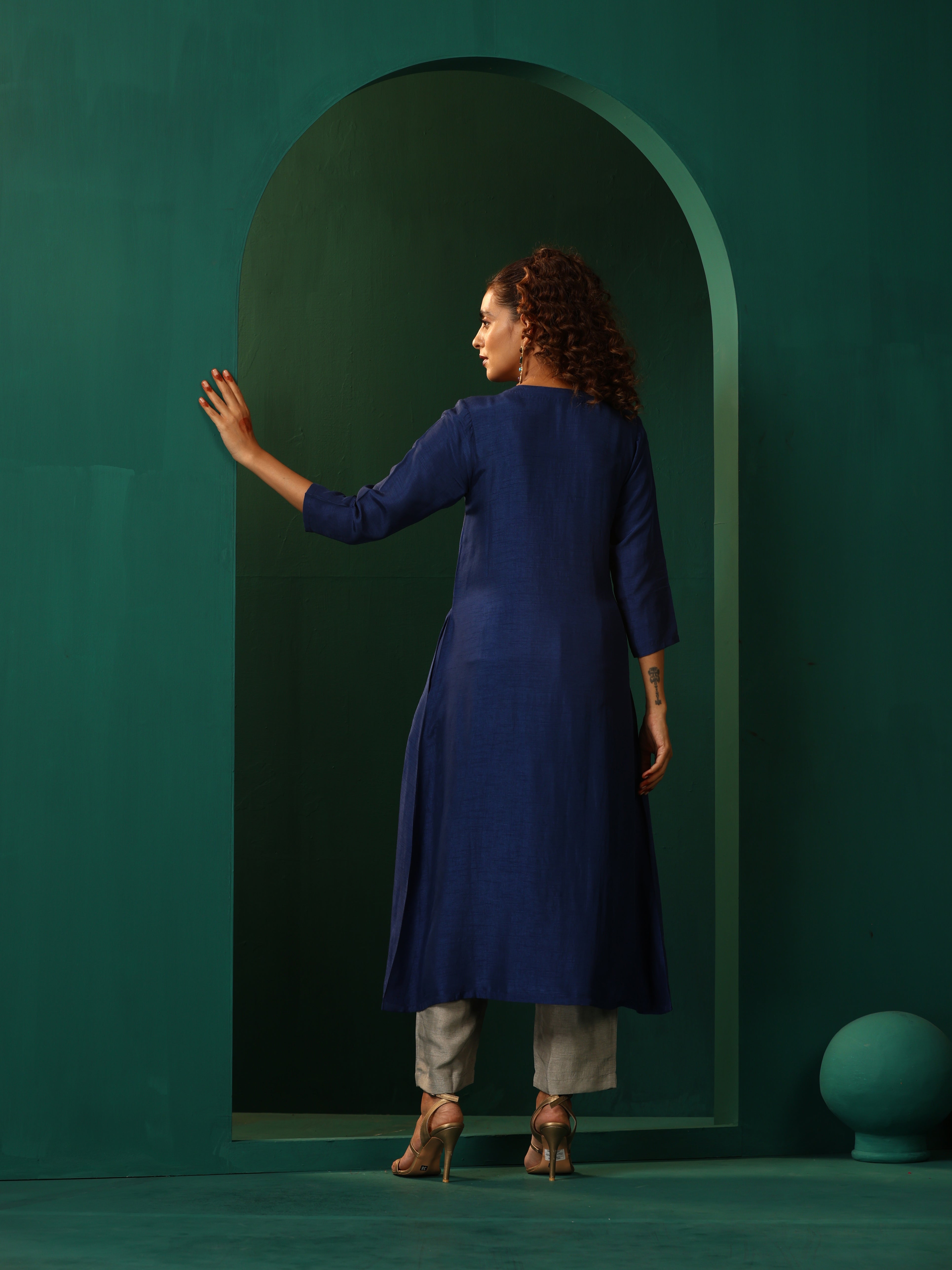 trueBrowns Blue Silk Angrakha Kurta Pant Set - Distacart
