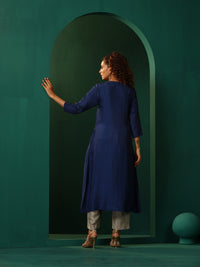Thumbnail for trueBrowns Blue Silk Angrakha Kurta Pant Set - Distacart