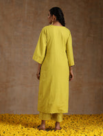 Thumbnail for trueBrowns Lime Gold Cotton Relax High Slit Kurta Set - Distacart