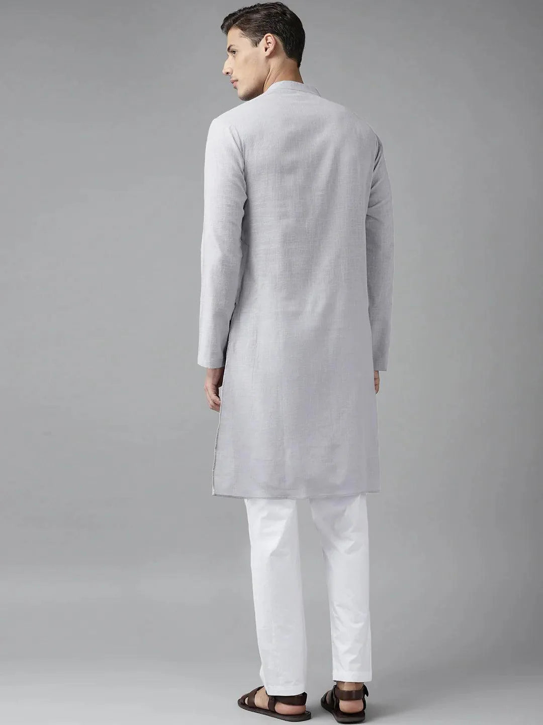 Fabmade Men Grey Cotton Linen Kurta - Distacart