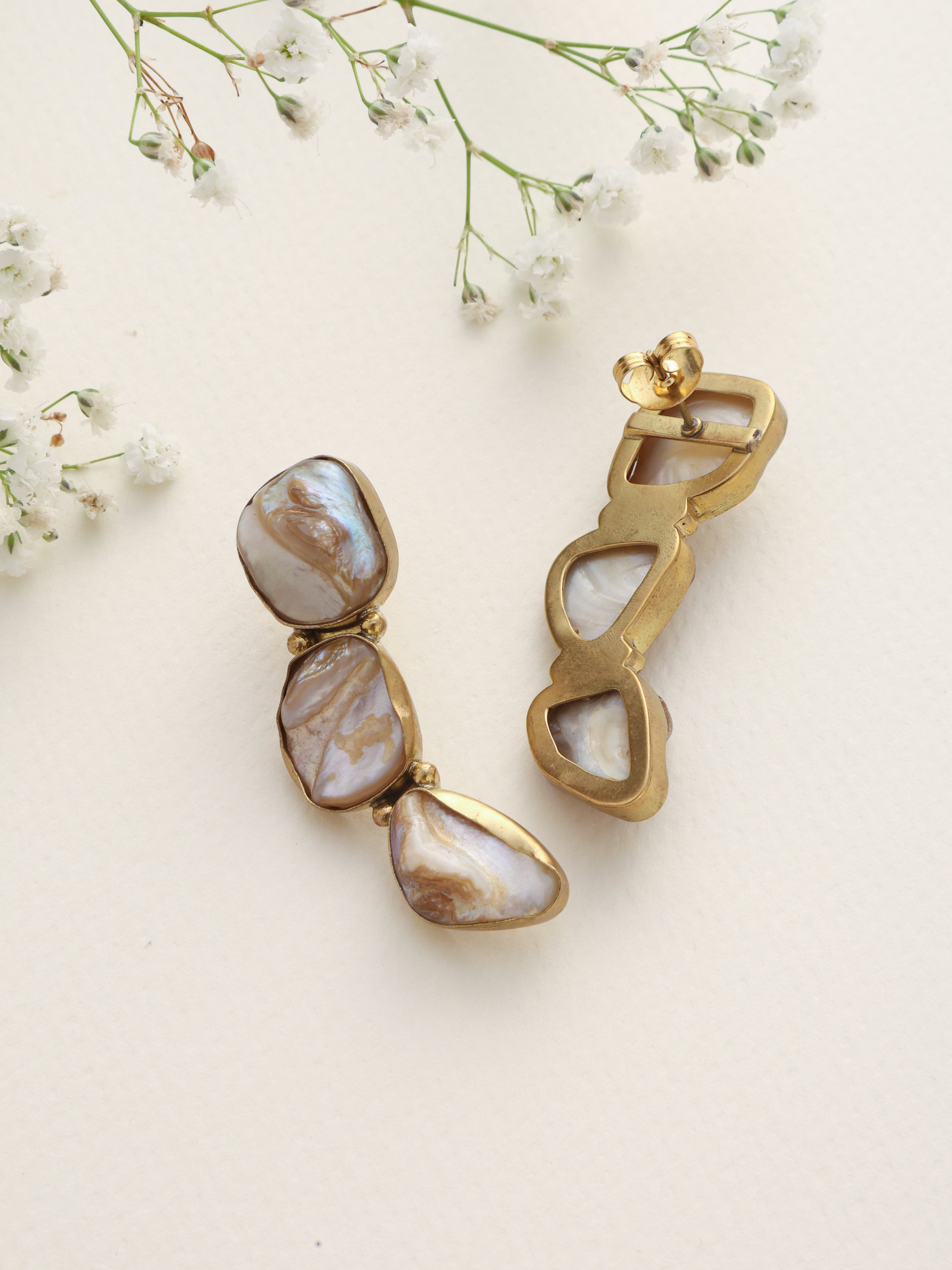 trueBrowns Brass Marble Stone Earrings - Distacart