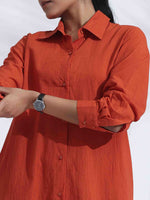Thumbnail for trueBrowns Orange Cotton Solid Shirt Kurta Co-ord Set