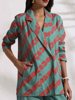 Thumbnail for trueBrowns Green Cotton Print Jacket Top Co-ord Set