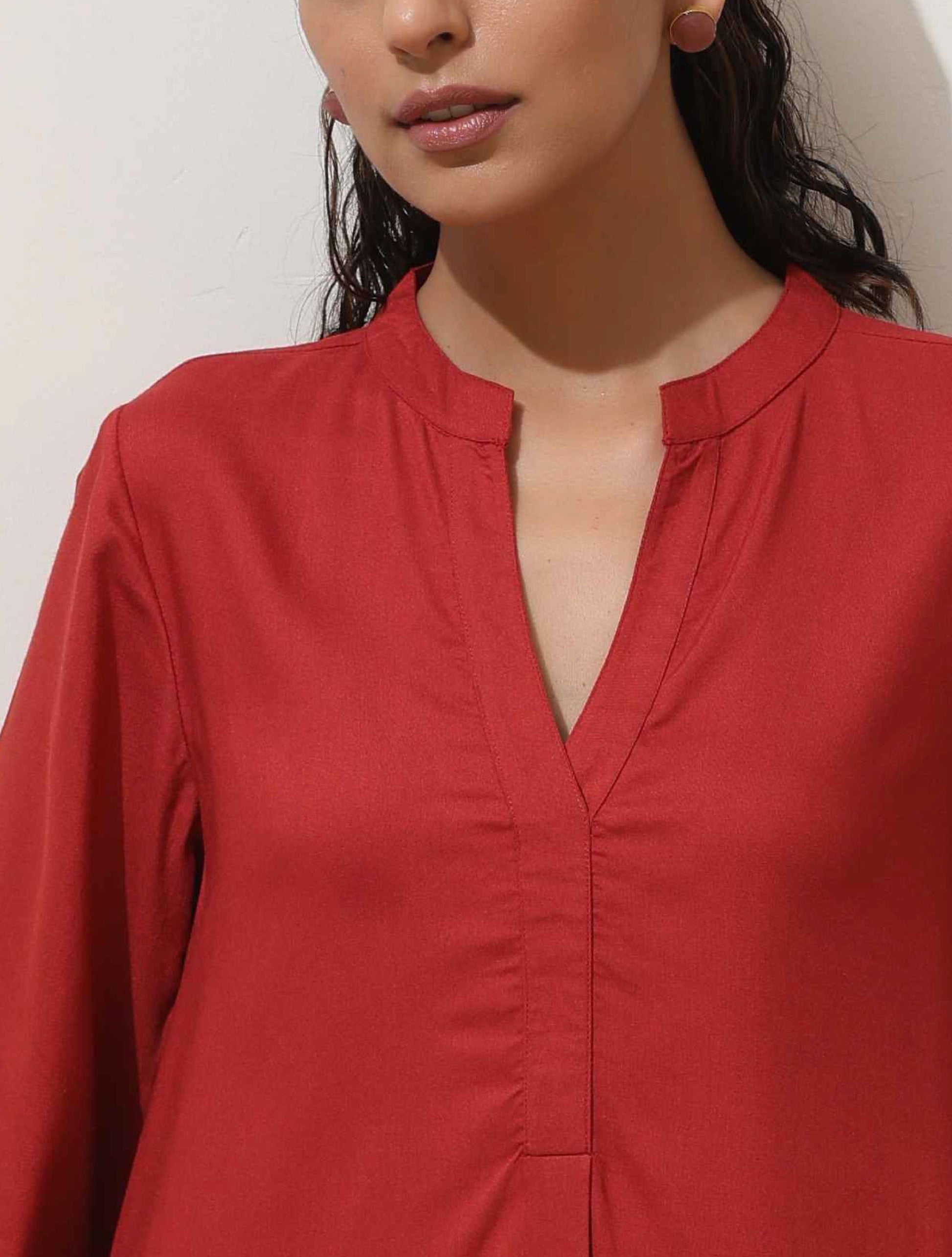 trueBrowns Maroon Viscose Solid Co-ord Set - Distacart