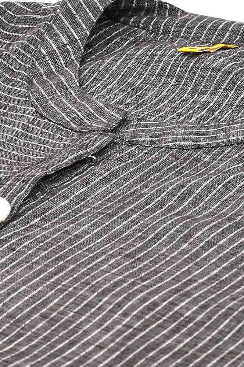 Ahika Women Charcoal Grey & White Striped A Line Kurta - Distacart