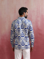 Thumbnail for trueBrowns Men's Blue Ikat Print Cambric Shirt