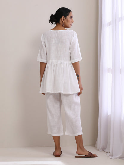trueBrowns White Slub Texture Short Angrakha Co-Ord Set - Distacart