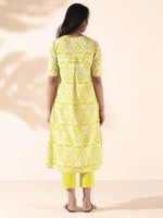 Thumbnail for trueBrowns Lime Cotton Ikat Kurta Pant Set - Distacart