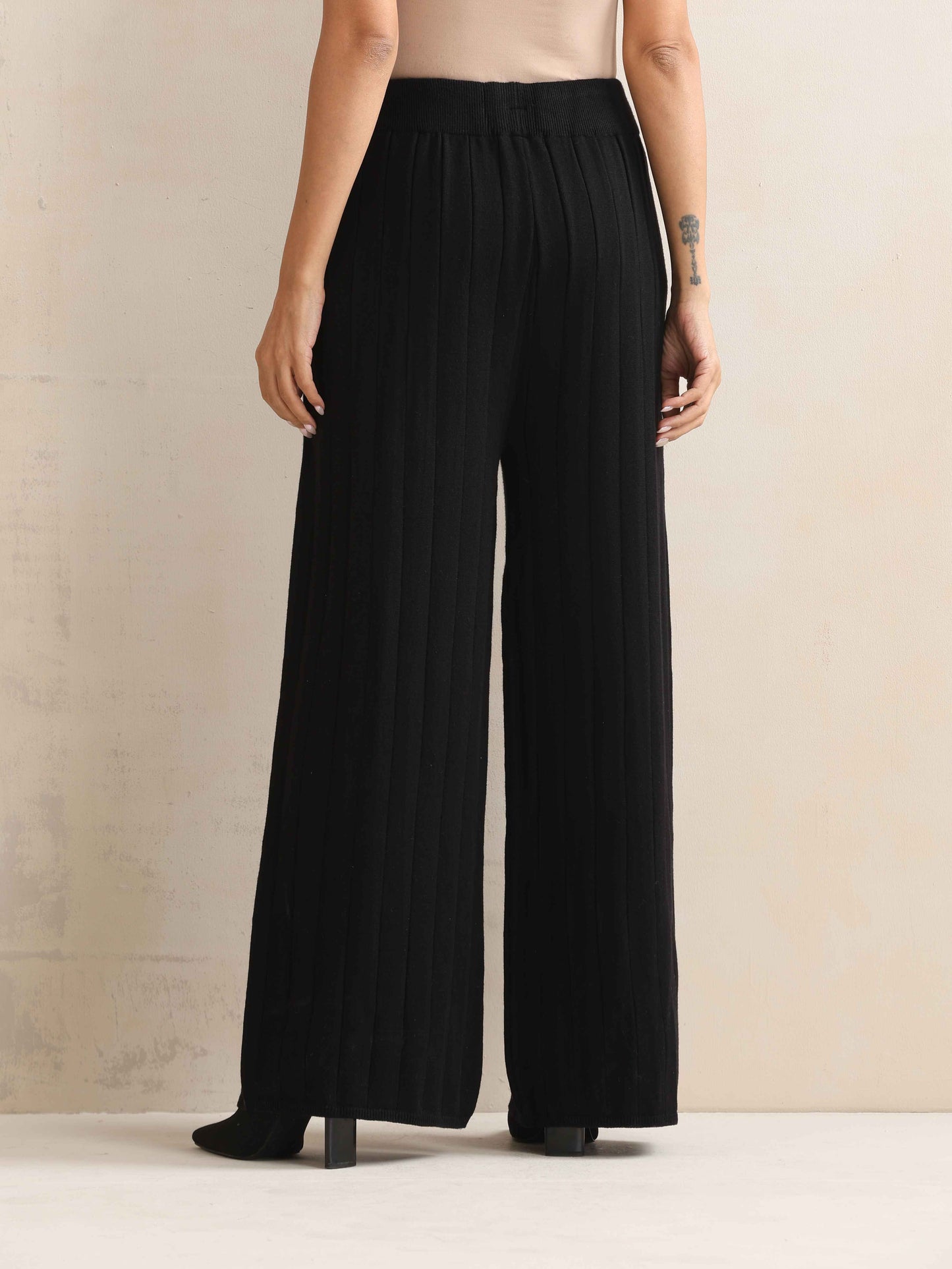 trueBrowns Black Woollen Flared Pants - Distacart