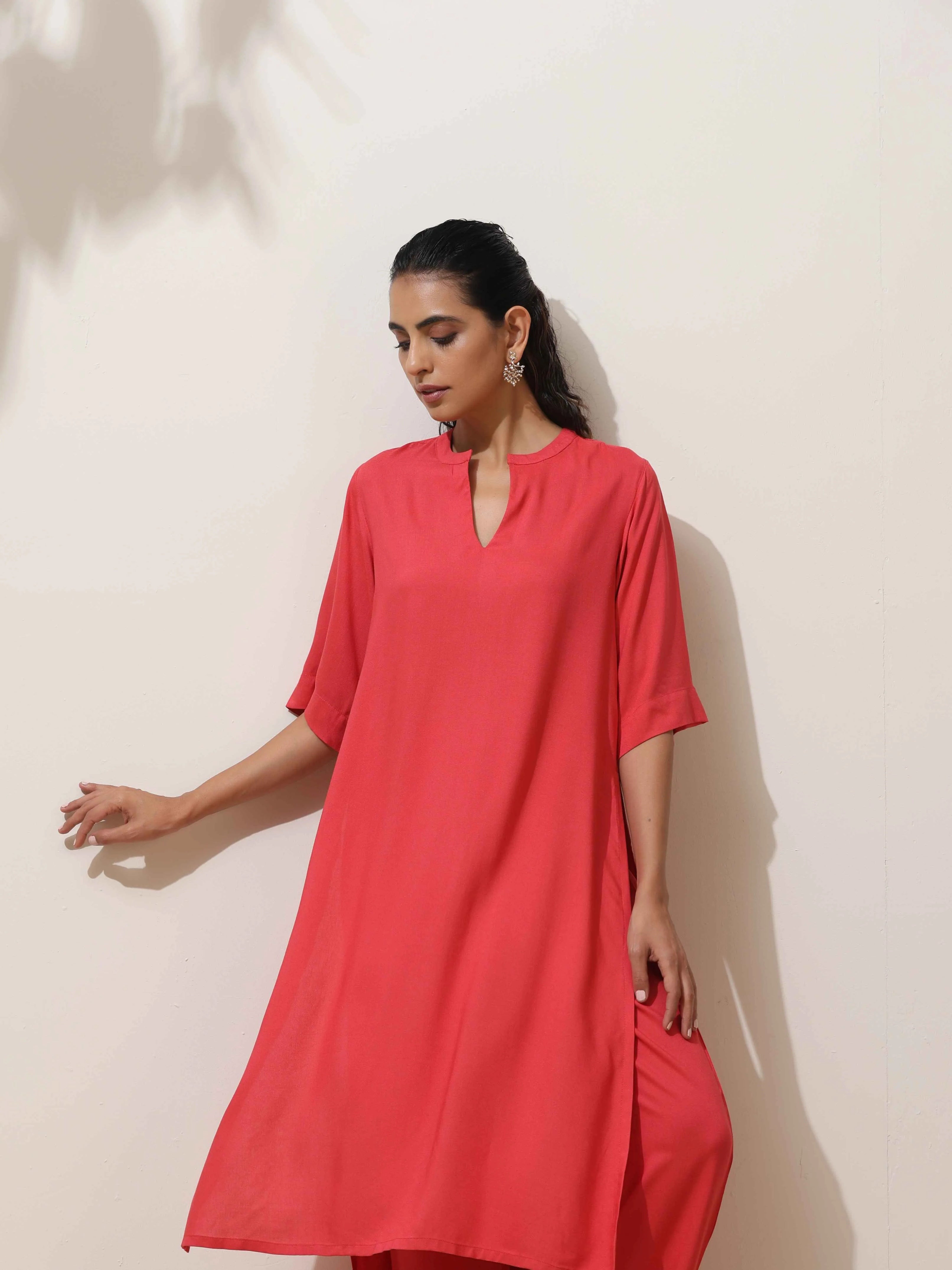 trueBrowns Coral Viscose Kurta Pant Set