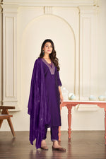 Thumbnail for BulBul Tapasya Silk Purple Kurta Set with Dupatta
