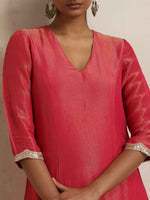 Thumbnail for trueBrowns Hot Pink Tissue Straight Kurta Set