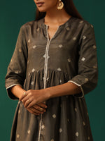 Thumbnail for trueBrowns Grey Diamond Viscose Silk Front Slit Kurta Pant Set - Distacart