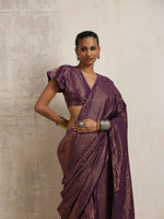 Thumbnail for trueBrowns Purple Gold Metallic Ready To Wear Saree