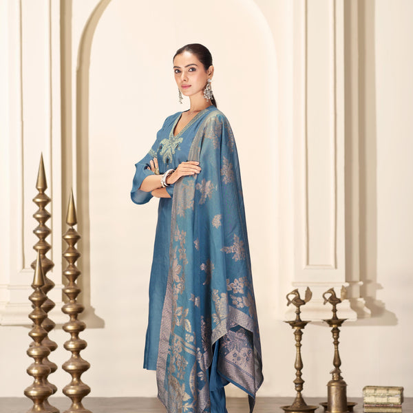 BulBul Shruti Iceblue Silk Kurta Set with Dupatta