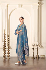 Thumbnail for BulBul Shruti Iceblue Silk Kurta Set with Dupatta