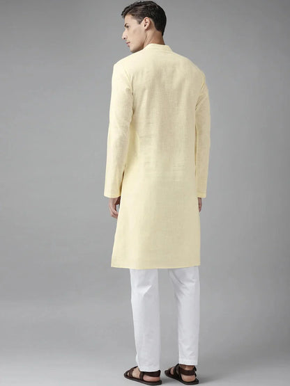 Fabmade Men Cream Cotton Linen Kurta - Distacart