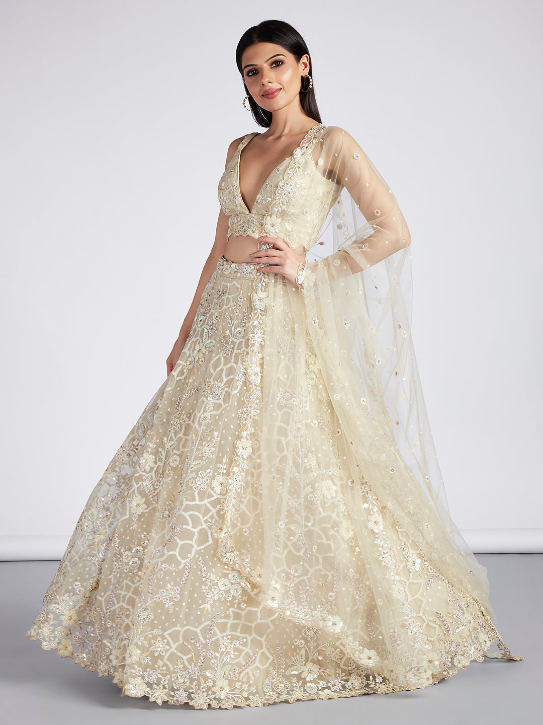 House of Panchhi Turquoise Blue Georgette Sequins And Thread Embroidery Lehenga Choli & Dupatta - Distacart