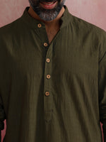 Thumbnail for trueBrowns Men's Olive green Mandarin Collar Kurta - Distacart