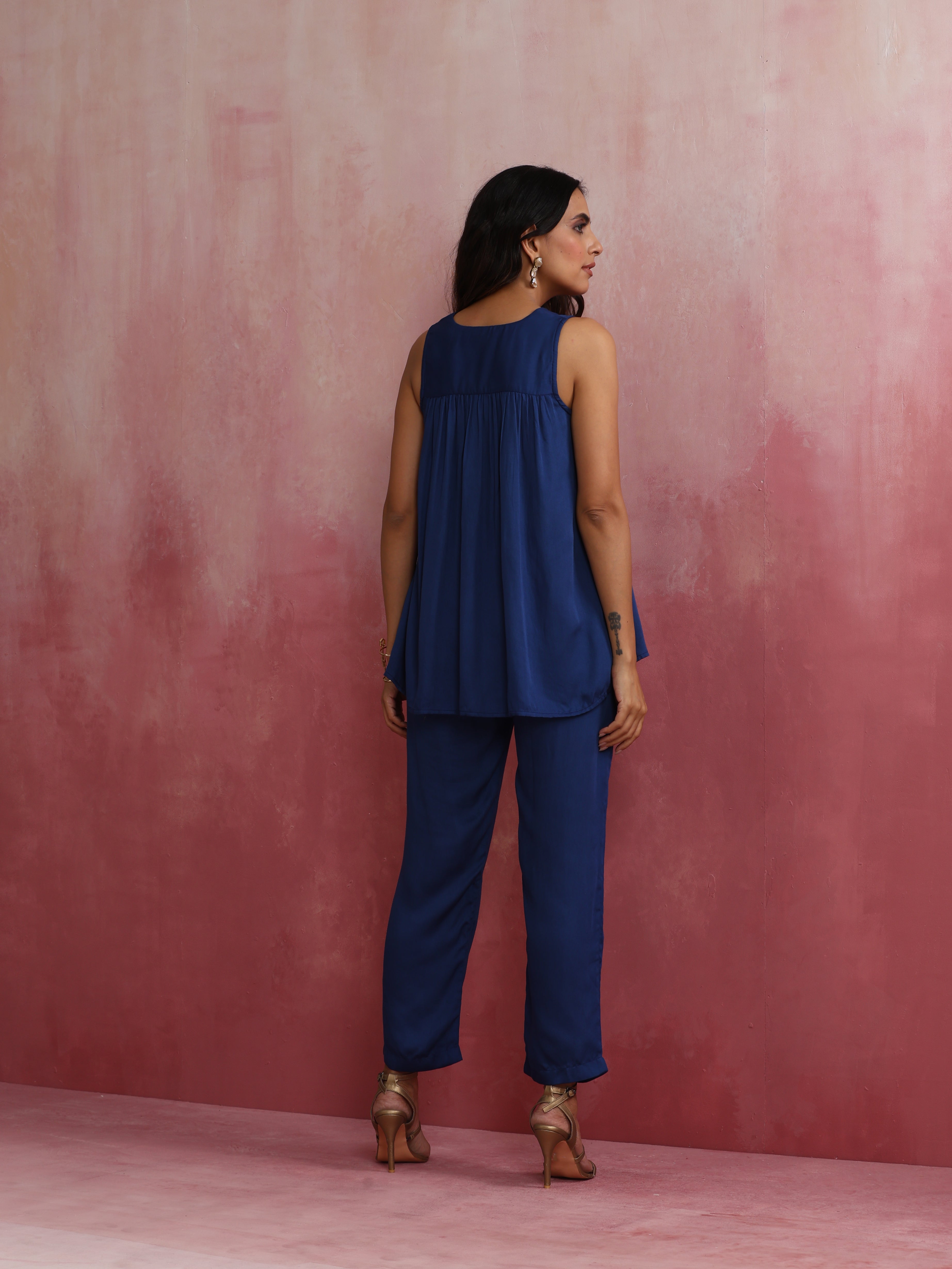 trueBrowns Blue Modal Flared Kurta Co-ord Set