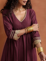 Thumbnail for trueBrowns Maroon Flared Anarkali Kurta Set - Distacart