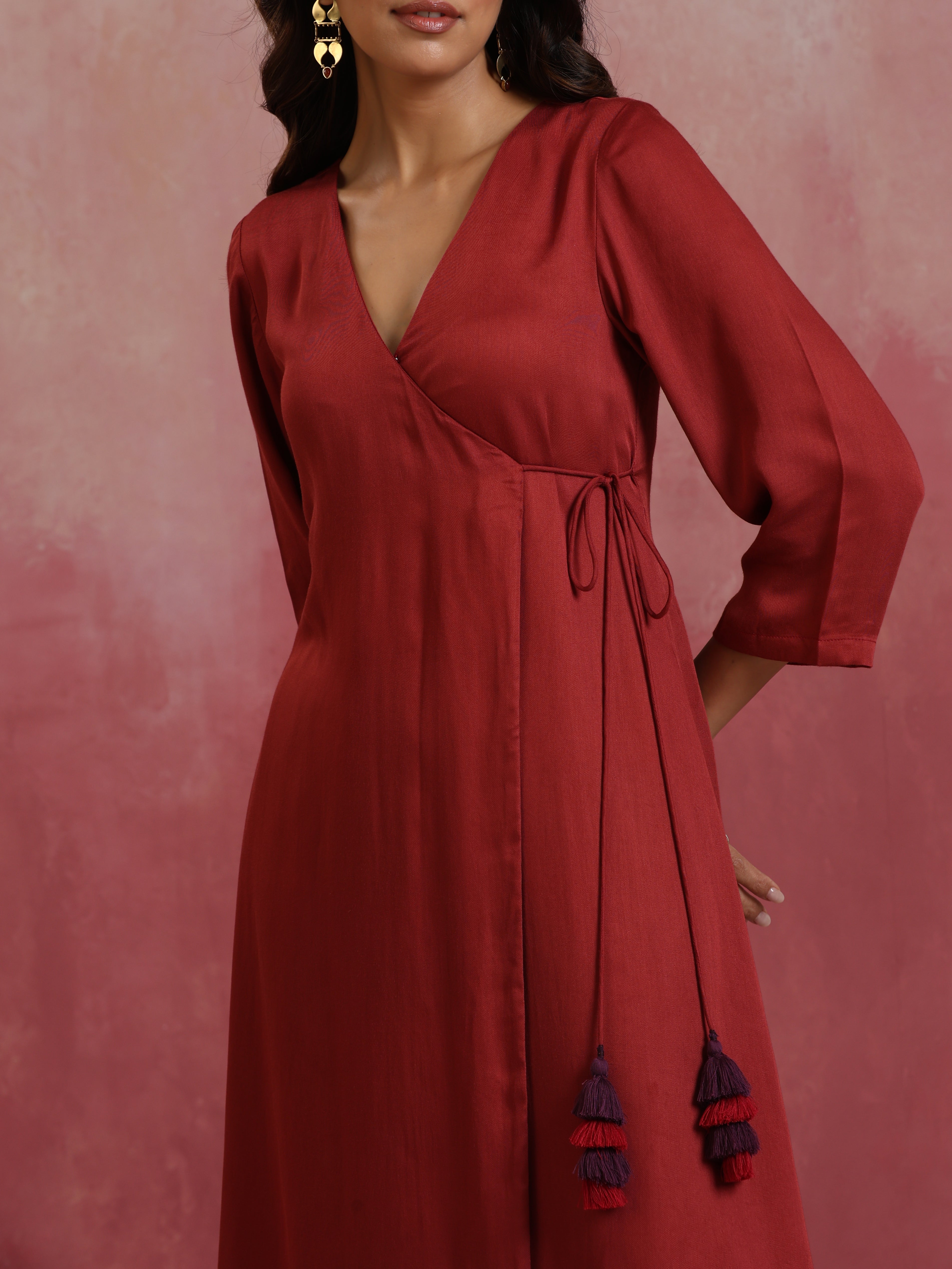 trueBrowns Maroon Modal Angrakha Kurta Set - Distacart