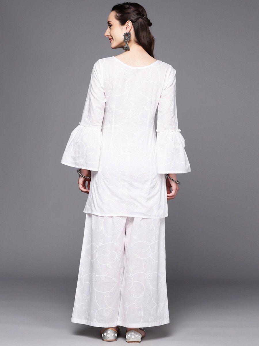 Ahalyaa Women Self Design Pure Cotton Tunic With Palazzos - Distacart