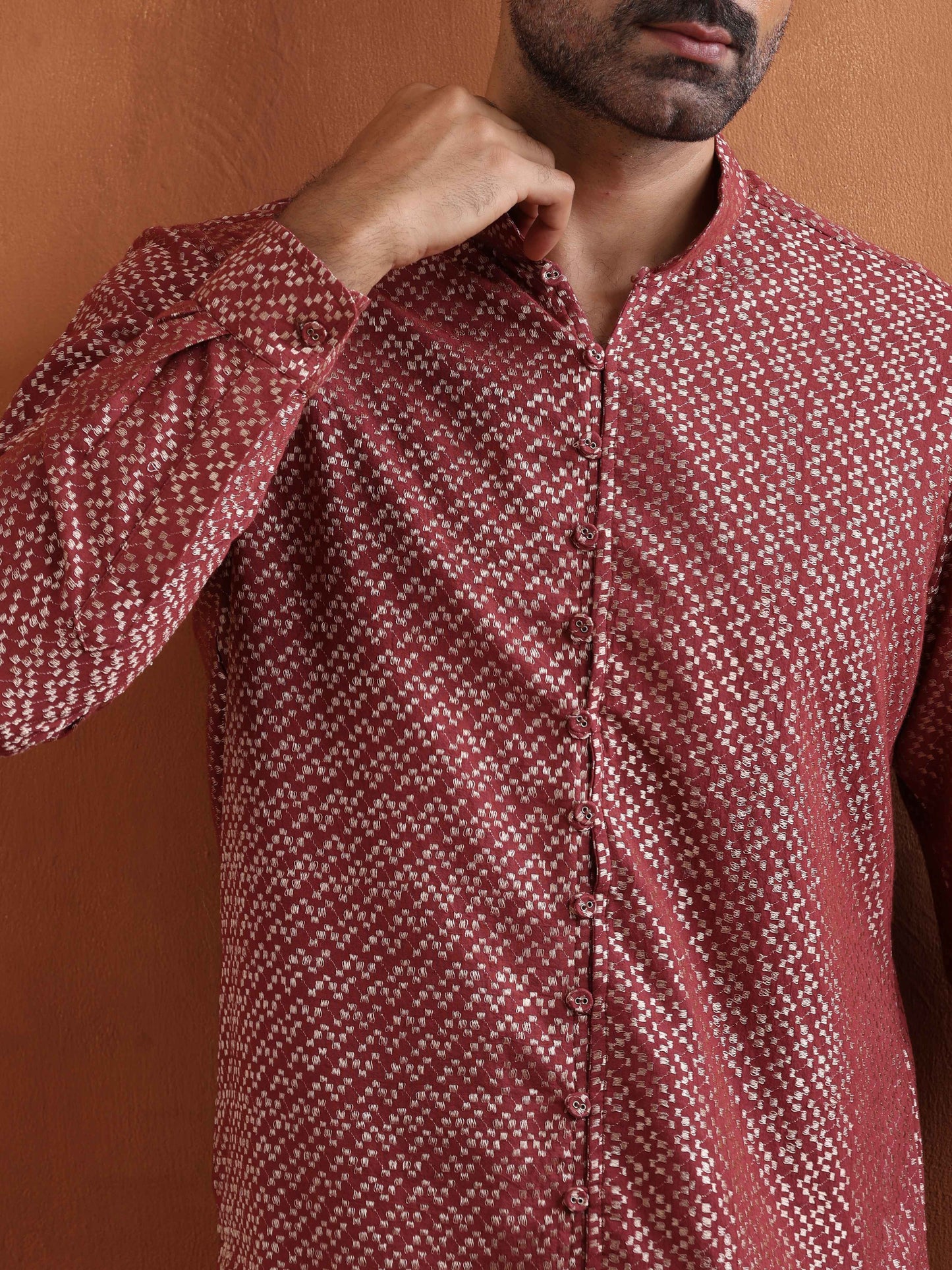 trueBrowns Men's Rust Cotton Dobby Short Kurta - Distacart