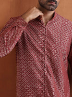 Thumbnail for trueBrowns Men's Rust Cotton Dobby Short Kurta